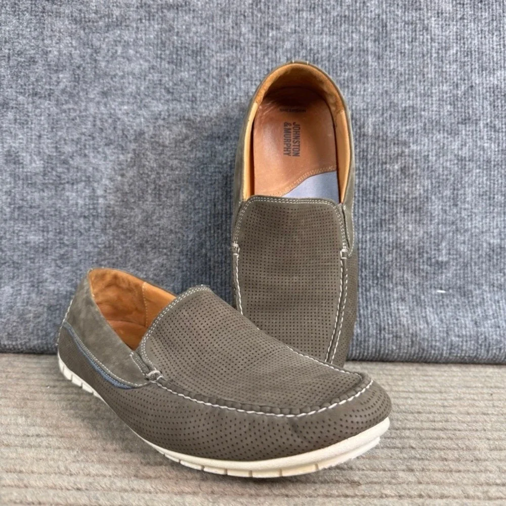 Johnston & Murphy McGuffey Perforated Slip On Loafers Green Nubuck Mens 10.5